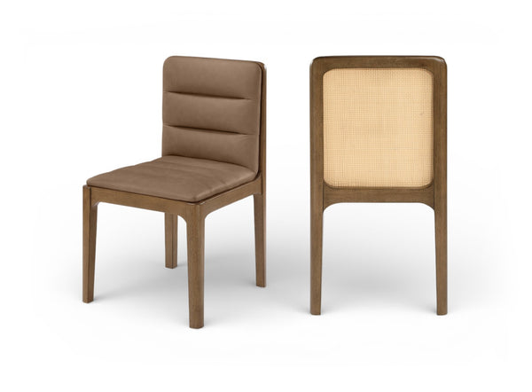 Meridian Furniture Ellis Vegan Leather Seat Cane Back Dining Chair with Solid Wood Frame for Modern Interiors Brown Style 2 88050Brown-C