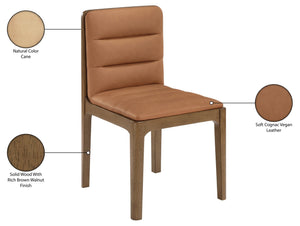 Meridian Furniture Ellis Vegan Leather Seat Cane Back Dining Chair with Solid Wood Frame for Modern Interiors Cognac Style 2 88050Cognac-C