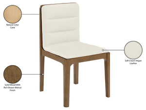 Meridian Furniture Ellis Vegan Leather Seat Cane Back Dining Chair with Solid Wood Frame for Modern Interiors Cream Style 2 88050Cream-C