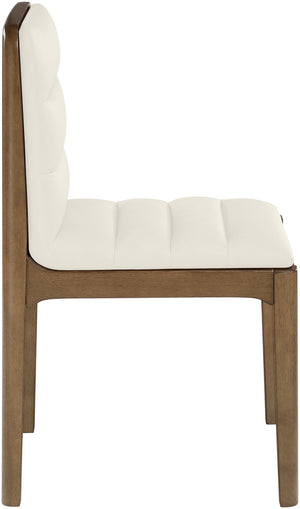 Meridian Furniture Ellis Vegan Leather Seat Cane Back Dining Chair with Solid Wood Frame for Modern Interiors Cream Style 2 88050Cream-C