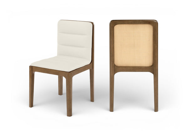 Meridian Furniture Ellis Vegan Leather Seat Cane Back Dining Chair with Solid Wood Frame for Modern Interiors Cream Style 2 88050Cream-C