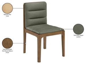 Meridian Furniture Ellis Vegan Leather Seat Cane Back Dining Chair with Solid Wood Frame for Modern Interiors Green Style 2 88050Green-C