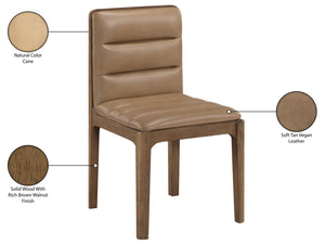 Meridian Furniture Ellis Vegan Leather Seat Cane Back Dining Chair with Solid Wood Frame for Modern Interiors Tan Style 2 88050Tan-C