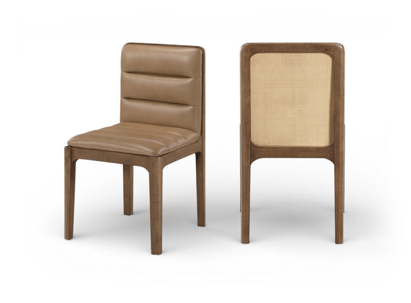 Meridian Furniture Ellis Vegan Leather Seat Cane Back Dining Chair with Solid Wood Frame for Modern Interiors Tan Style 2 88050Tan-C