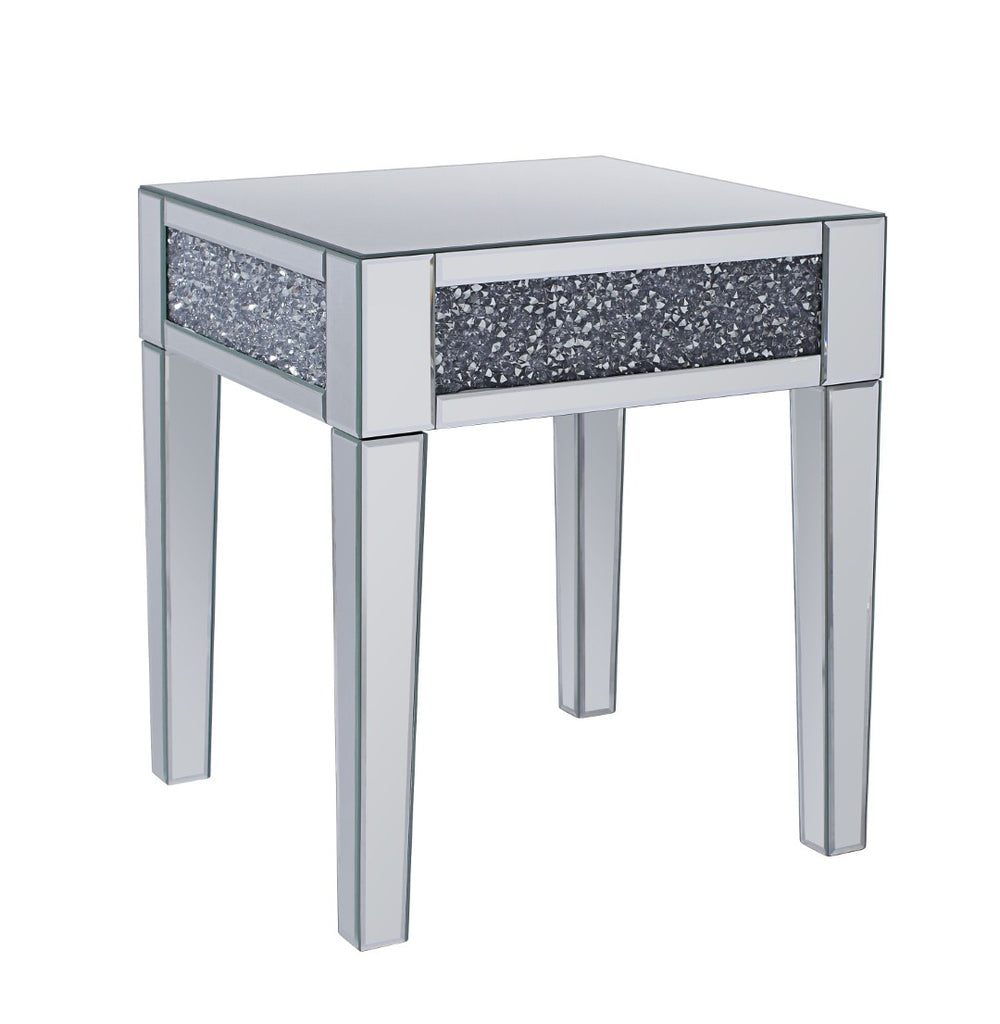 English Elm Noralie Glam Mirrored End Table with Faux Diamond Inlay for Bedroom or Living Room B2726P468878