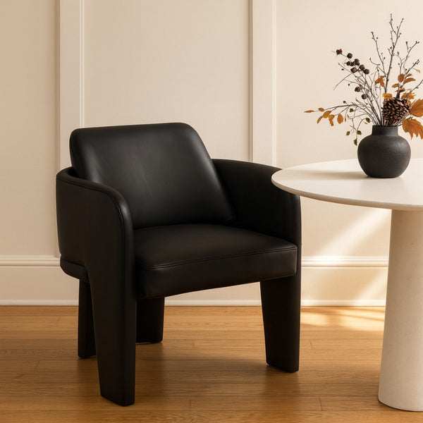 Meridian Furniture Vanda Sculptural Wraparound Vegan Leather Dining Chair for Modern and Contemporary Interiors Black 88051Black-C