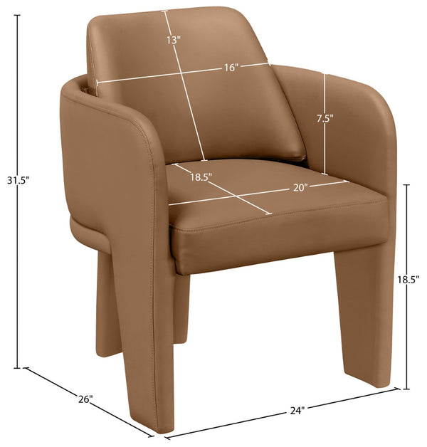 Meridian Furniture Vanda Sculptural Wraparound Vegan Leather Dining Chair for Modern and Contemporary Interiors Cognac 88051Cognac-C