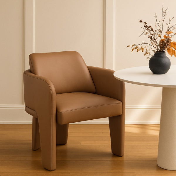 Meridian Furniture Vanda Sculptural Wraparound Vegan Leather Dining Chair for Modern and Contemporary Interiors Cognac 88051Cognac-C