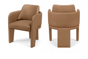 Meridian Furniture Vanda Sculptural Wraparound Vegan Leather Dining Chair for Modern and Contemporary Interiors Cognac 88051Cognac-C