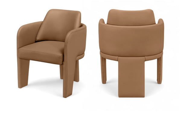 Meridian Furniture Vanda Sculptural Wraparound Vegan Leather Dining Chair for Modern and Contemporary Interiors Cognac 88051Cognac-C