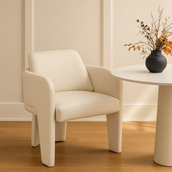 Meridian Furniture Vanda Sculptural Wraparound Vegan Leather Dining Chair for Modern and Contemporary Interiors Cream 88051Cream-C