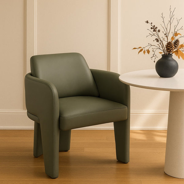 Meridian Furniture Vanda Sculptural Wraparound Vegan Leather Dining Chair for Modern and Contemporary Interiors Olive 88051Olive-C
