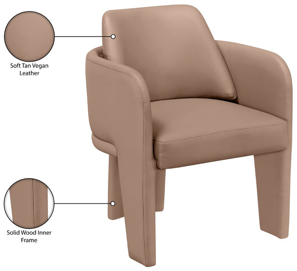Meridian Furniture Vanda Sculptural Wraparound Vegan Leather Dining Chair for Modern and Contemporary Interiors Tan 88051Tan-C