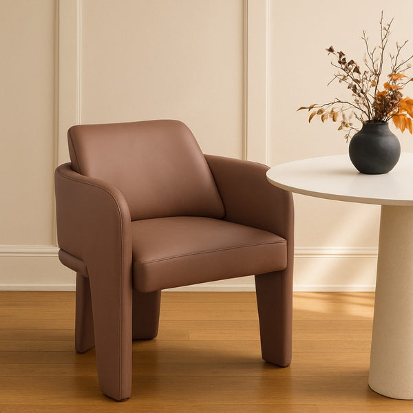Meridian Furniture Vanda Sculptural Wraparound Vegan Leather Dining Chair for Modern and Contemporary Interiors Tan 88051Tan-C