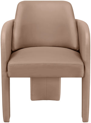 Meridian Furniture Vanda Sculptural Wraparound Vegan Leather Dining Chair for Modern and Contemporary Interiors Tan 88051Tan-C
