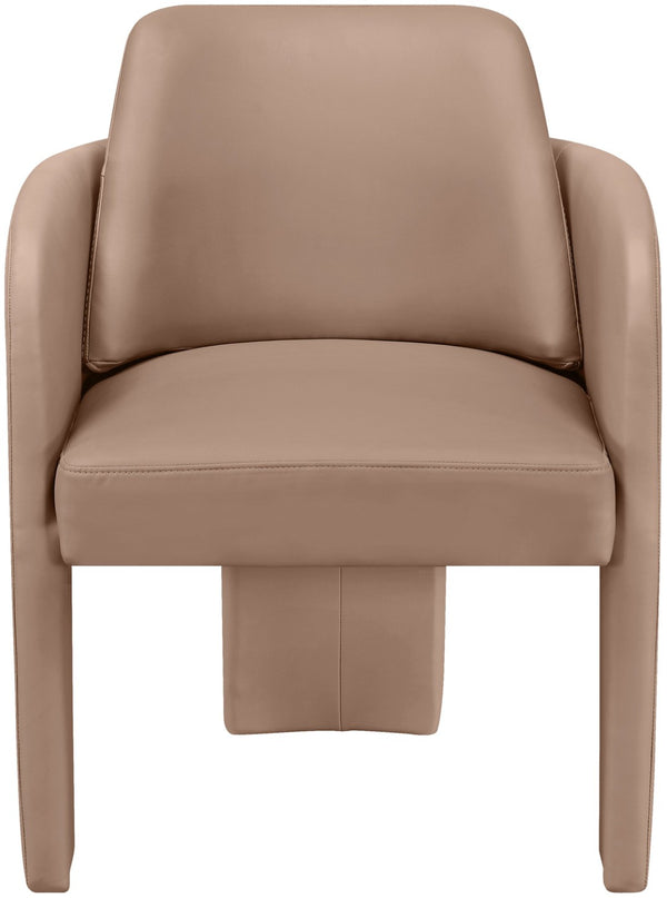 Meridian Furniture Vanda Sculptural Wraparound Vegan Leather Dining Chair for Modern and Contemporary Interiors Tan 88051Tan-C