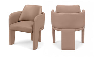 Meridian Furniture Vanda Sculptural Wraparound Vegan Leather Dining Chair for Modern and Contemporary Interiors Tan 88051Tan-C