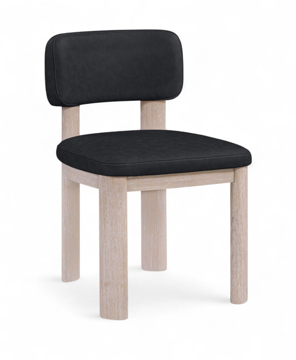 Meridian Furniture Paloma Art Deco Vegan Leather Dining Chair with Cerused Wood Frame for Modern Rooms Black Style A 88052Black-C