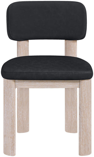 Meridian Furniture Paloma Art Deco Vegan Leather Dining Chair with Cerused Wood Frame for Modern Rooms Black Style A 88052Black-C