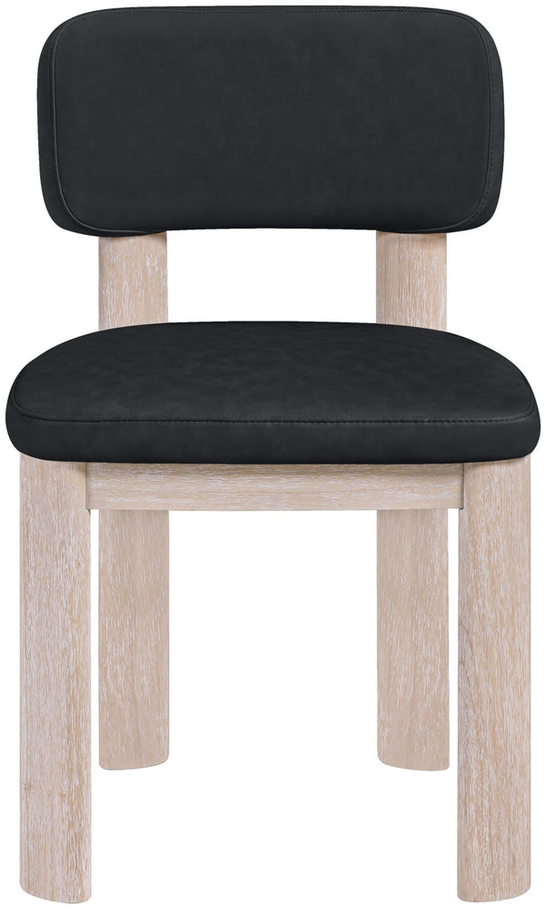 Meridian Furniture Paloma Art Deco Vegan Leather Dining Chair with Cerused Wood Frame for Modern Rooms Black Style A 88052Black-C