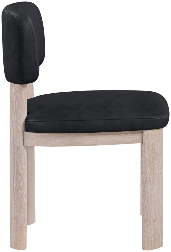 Meridian Furniture Paloma Art Deco Vegan Leather Dining Chair with Cerused Wood Frame for Modern Rooms Black Style A 88052Black-C