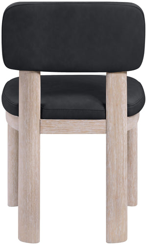 Meridian Furniture Paloma Art Deco Vegan Leather Dining Chair with Cerused Wood Frame for Modern Rooms Black Style A 88052Black-C