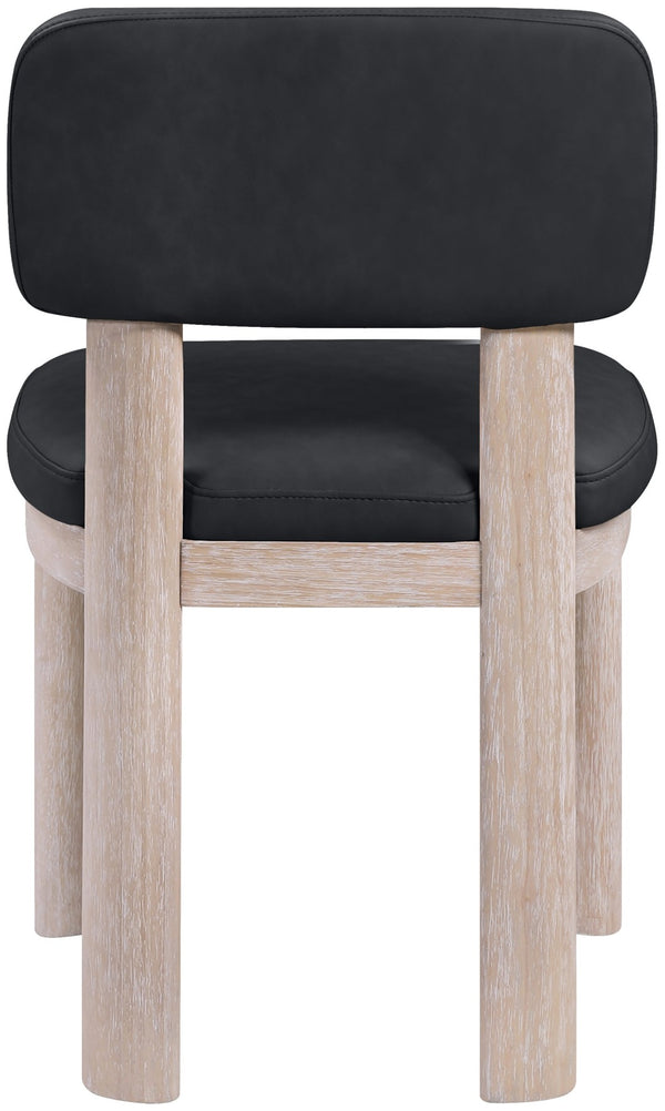 Meridian Furniture Paloma Art Deco Vegan Leather Dining Chair with Cerused Wood Frame for Modern Rooms Black Style A 88052Black-C