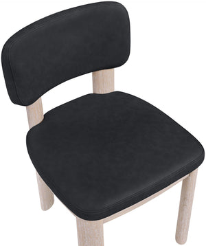 Meridian Furniture Paloma Art Deco Vegan Leather Dining Chair with Cerused Wood Frame for Modern Rooms Black Style A 88052Black-C