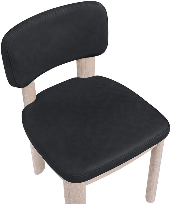 Meridian Furniture Paloma Art Deco Vegan Leather Dining Chair with Cerused Wood Frame for Modern Rooms Black Style A 88052Black-C