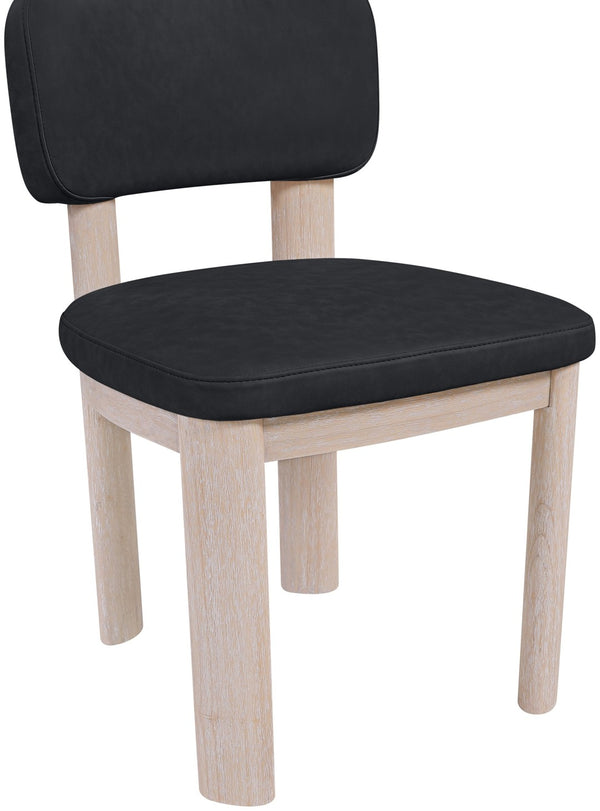 Meridian Furniture Paloma Art Deco Vegan Leather Dining Chair with Cerused Wood Frame for Modern Rooms Black Style A 88052Black-C