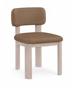 Meridian Furniture Paloma Art Deco Vegan Leather Dining Chair with Cerused Wood Frame for Modern Rooms Brown Style A 88052Brown-C