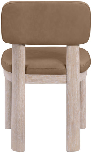 Meridian Furniture Paloma Art Deco Vegan Leather Dining Chair with Cerused Wood Frame for Modern Rooms Brown Style A 88052Brown-C