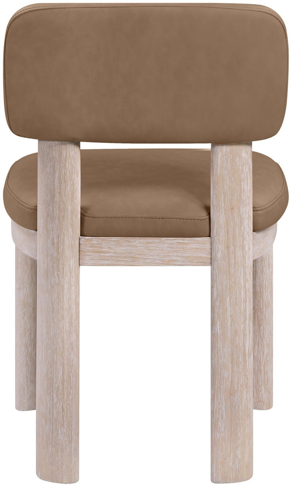 Meridian Furniture Paloma Art Deco Vegan Leather Dining Chair with Cerused Wood Frame for Modern Rooms Brown Style A 88052Brown-C