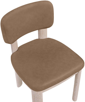 Meridian Furniture Paloma Art Deco Vegan Leather Dining Chair with Cerused Wood Frame for Modern Rooms Brown Style A 88052Brown-C