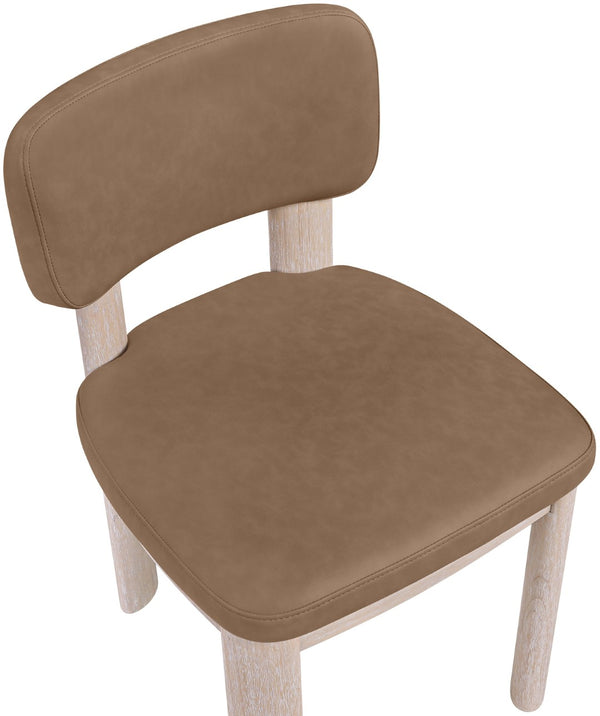 Meridian Furniture Paloma Art Deco Vegan Leather Dining Chair with Cerused Wood Frame for Modern Rooms Brown Style A 88052Brown-C