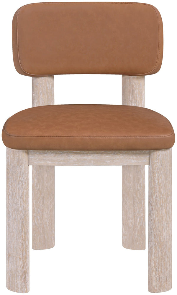 Meridian Furniture Paloma Art Deco Vegan Leather Dining Chair with Cerused Wood Frame for Modern Rooms Cognac Style A 88052Cognac-C