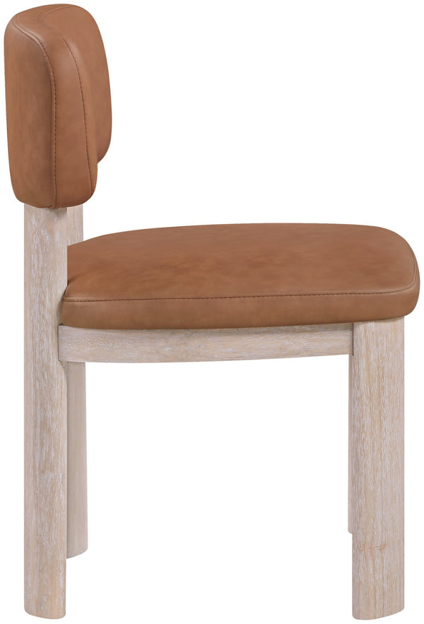 Meridian Furniture Paloma Art Deco Vegan Leather Dining Chair with Cerused Wood Frame for Modern Rooms Cognac Style A 88052Cognac-C