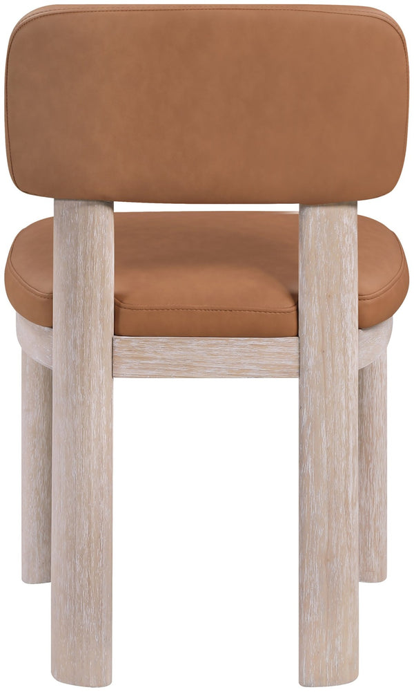 Meridian Furniture Paloma Art Deco Vegan Leather Dining Chair with Cerused Wood Frame for Modern Rooms Cognac Style A 88052Cognac-C
