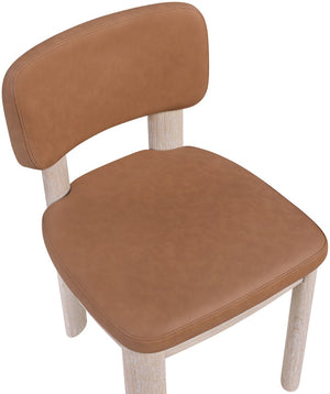 Meridian Furniture Paloma Art Deco Vegan Leather Dining Chair with Cerused Wood Frame for Modern Rooms Cognac Style A 88052Cognac-C