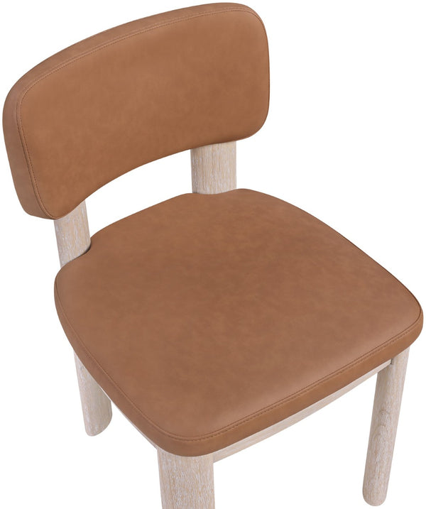 Meridian Furniture Paloma Art Deco Vegan Leather Dining Chair with Cerused Wood Frame for Modern Rooms Cognac Style A 88052Cognac-C
