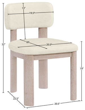Meridian Furniture Paloma Art Deco Vegan Leather Dining Chair with Cerused Wood Frame for Modern Rooms Cream Style A 88052Cream-C