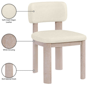 Meridian Furniture Paloma Art Deco Vegan Leather Dining Chair with Cerused Wood Frame for Modern Rooms Cream Style A 88052Cream-C