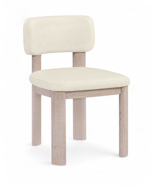 Meridian Furniture Paloma Art Deco Vegan Leather Dining Chair with Cerused Wood Frame for Modern Rooms Cream Style A 88052Cream-C