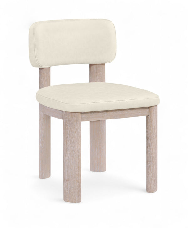 Meridian Furniture Paloma Art Deco Vegan Leather Dining Chair with Cerused Wood Frame for Modern Rooms Cream Style A 88052Cream-C