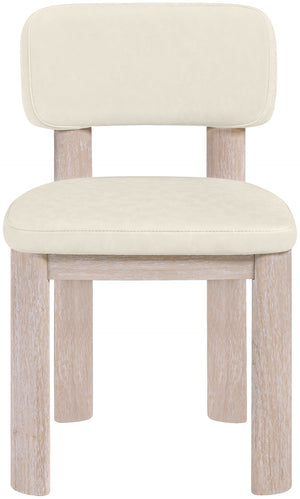 Meridian Furniture Paloma Art Deco Vegan Leather Dining Chair with Cerused Wood Frame for Modern Rooms Cream Style A 88052Cream-C
