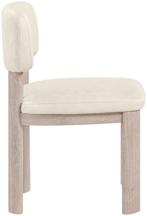 Meridian Furniture Paloma Art Deco Vegan Leather Dining Chair with Cerused Wood Frame for Modern Rooms Cream Style A 88052Cream-C