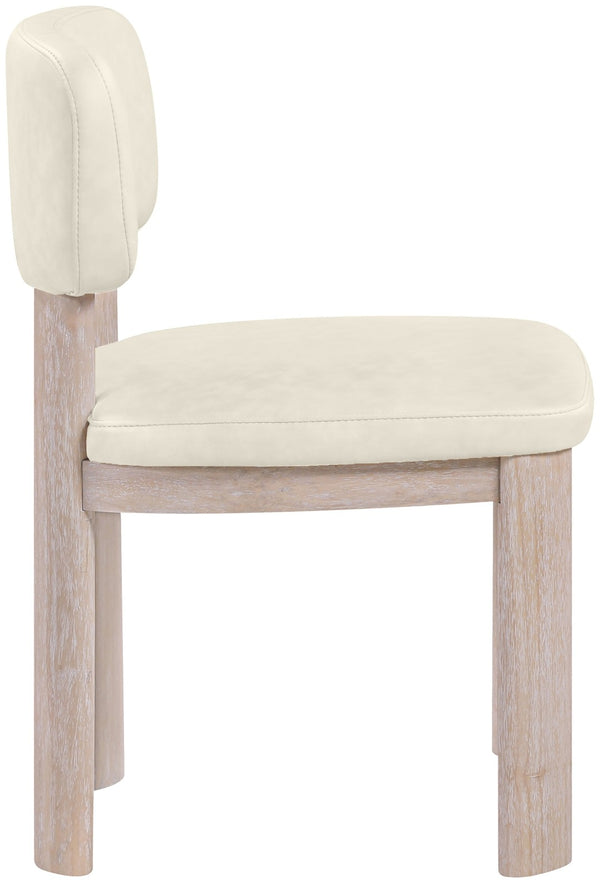 Meridian Furniture Paloma Art Deco Vegan Leather Dining Chair with Cerused Wood Frame for Modern Rooms Cream Style A 88052Cream-C