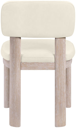 Meridian Furniture Paloma Art Deco Vegan Leather Dining Chair with Cerused Wood Frame for Modern Rooms Cream Style A 88052Cream-C