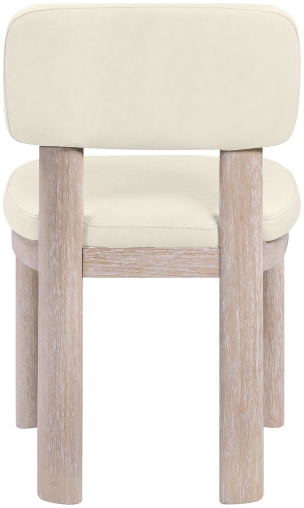 Meridian Furniture Paloma Art Deco Vegan Leather Dining Chair with Cerused Wood Frame for Modern Rooms Cream Style A 88052Cream-C