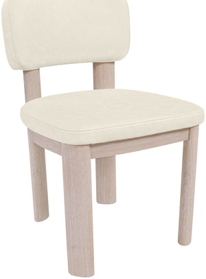 Meridian Furniture Paloma Art Deco Vegan Leather Dining Chair with Cerused Wood Frame for Modern Rooms Cream Style A 88052Cream-C